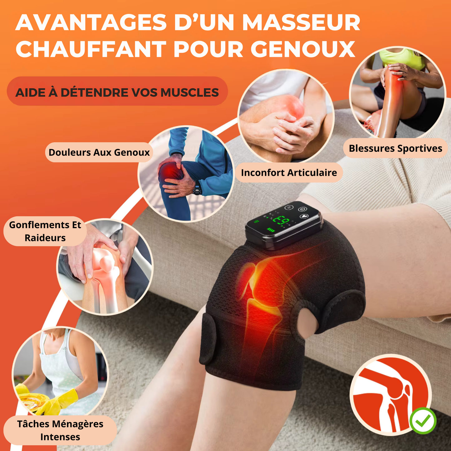 Masseur vibrant et chauffant multifonction